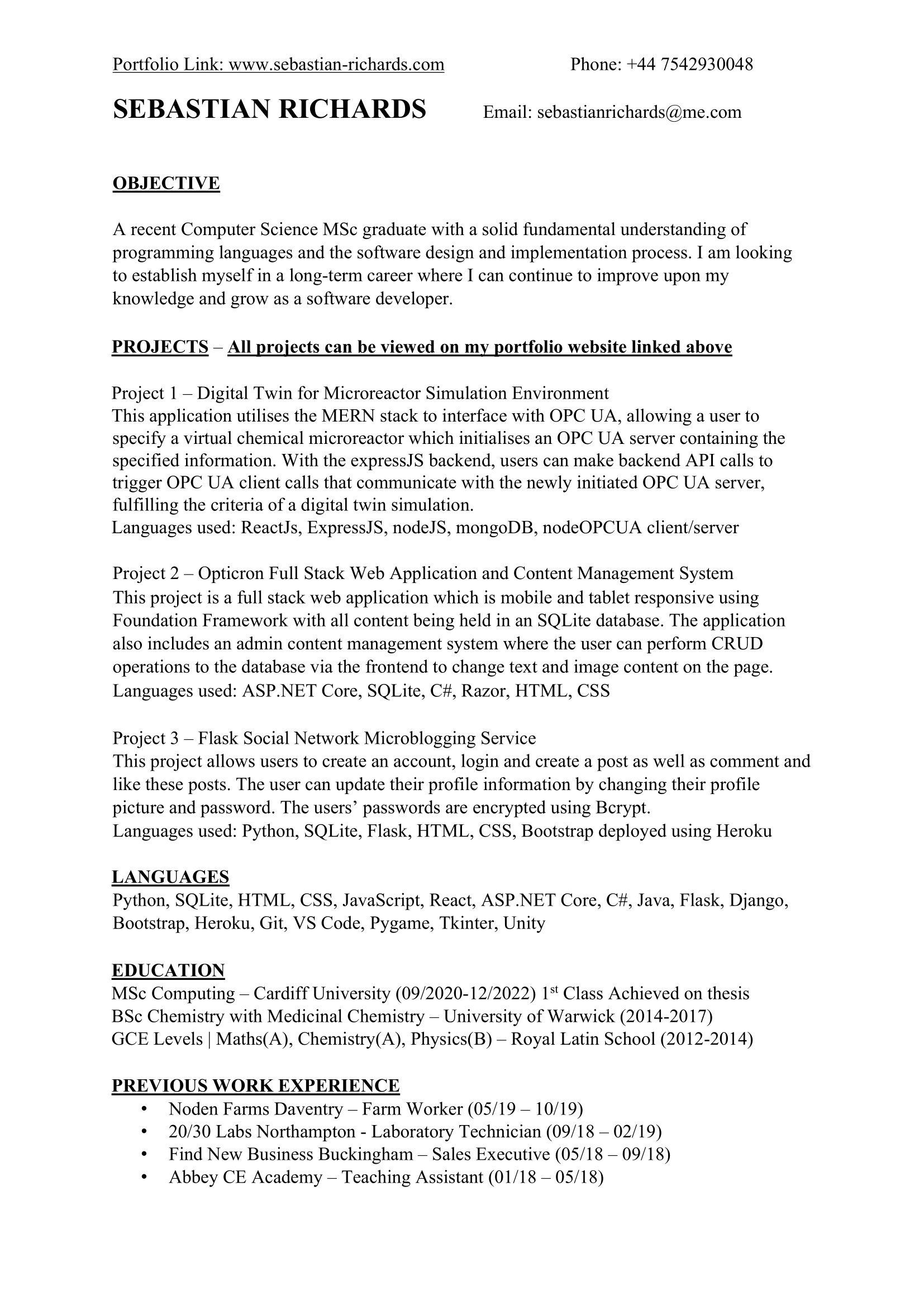 Sebastian Richards CV